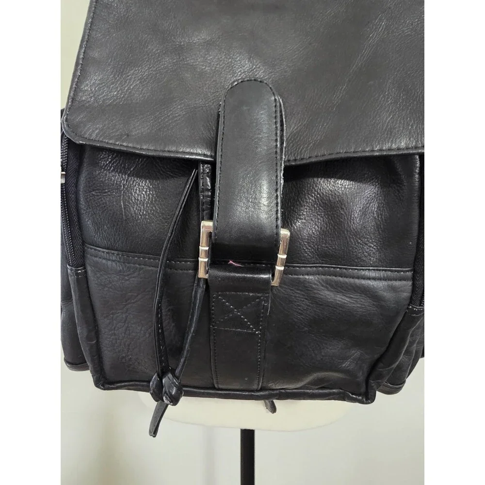 Beautiful David King Boston Soft Black Leather Multi-Pocket Backpack EuC